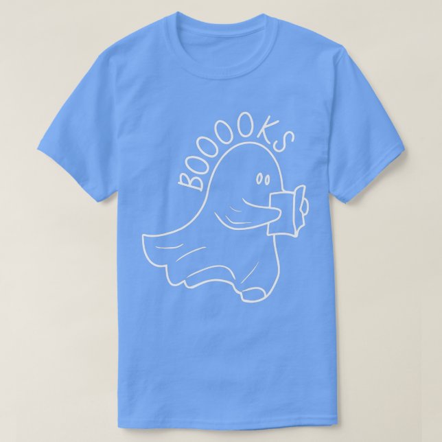 Booooks Ghost Funny Halloween Teacher Book Library T-Shirt (Design Front)