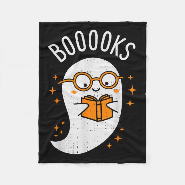 Booooks Ghost Halloween Teacher Librarian Library  Fleece Blanket (Front)