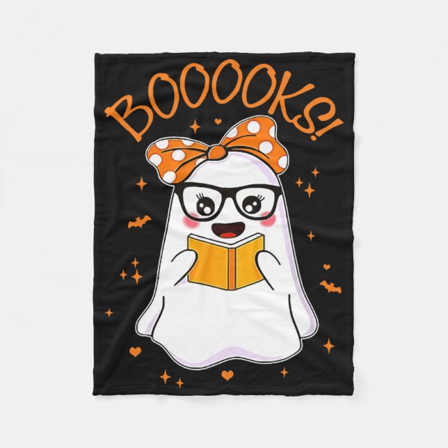 Booooks Ghost Halloween Women Teacher Book Library Fleece Blanket (Front)
