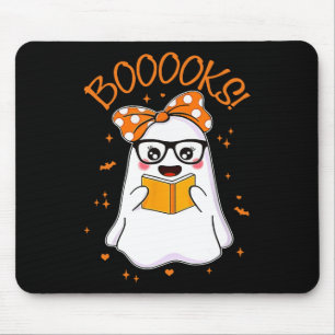 Booooks Ghost Halloween Women Teacher Book Library Mouse Pad