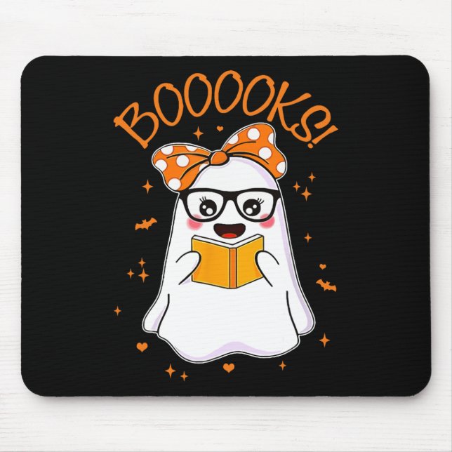 Booooks Ghost Halloween Women Teacher Book Library Mouse Pad (Front)