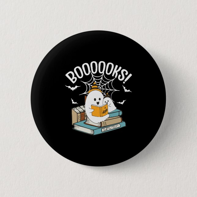 Booooks Ghost Read Books Halloween Funny Reading 6 Cm Round Badge (Front)