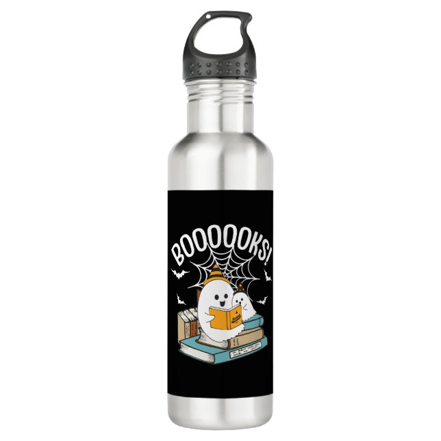Booooks Ghost Read Books Halloween Funny Reading 710 Ml Water Bottle (Front)
