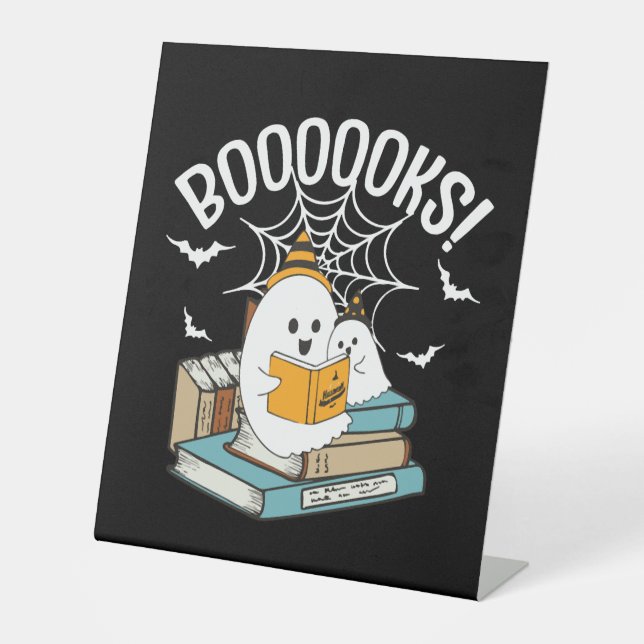 Booooks Ghost Read Books Halloween Funny Reading Pedestal Sign (Front)