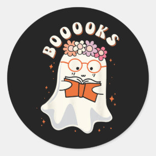 Booooks Groovy Cute Ghost Book Retro Reading Hallo Classic Round Sticker