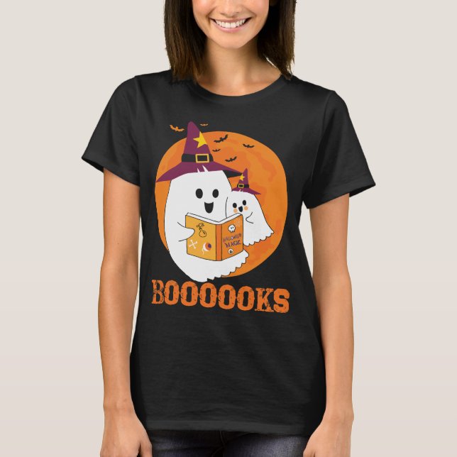Booooks Halloween Boo Read Books Reading T-Shirt (Front)