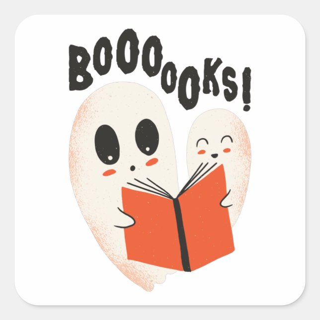 Booooks Halloween Ghosts Book Square Sticker (Front)