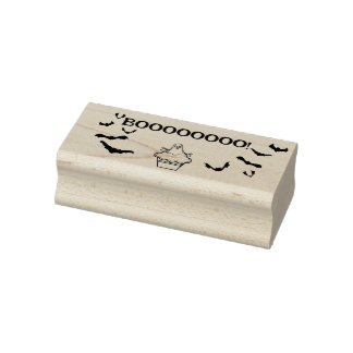 Booooo!Cute Cupcake Ghost and Bats  Rubber Stamp