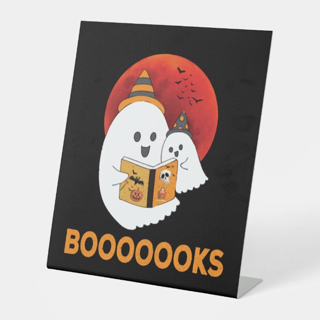 Booooooks Boo Read Books Halloween Pedestal Sign (Front)