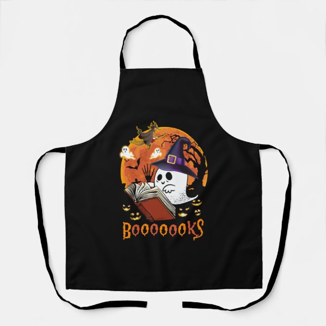 Booooooks Boo Reading Books Halloween  Apron (Front)