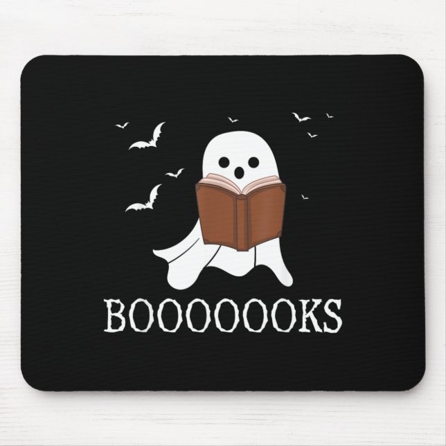 Booooooks Ghost Reading Books Halloween Funny Pun Mouse Pad (Front)
