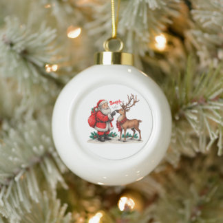 Boop Santa Reindeer Christmas Plaid Scarf Booping Ceramic Ball Christmas Ornament