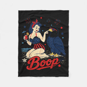 Boop Vintage Usa Girl And Eagle Funny Patriotic Fleece Blanket