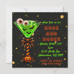 Boos and Booze Adult Halloween Cocktail Party Invitation