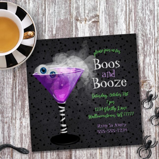 Boos and Booze Adult Halloween Cocktail Party Invitation (Creator Uploaded)
