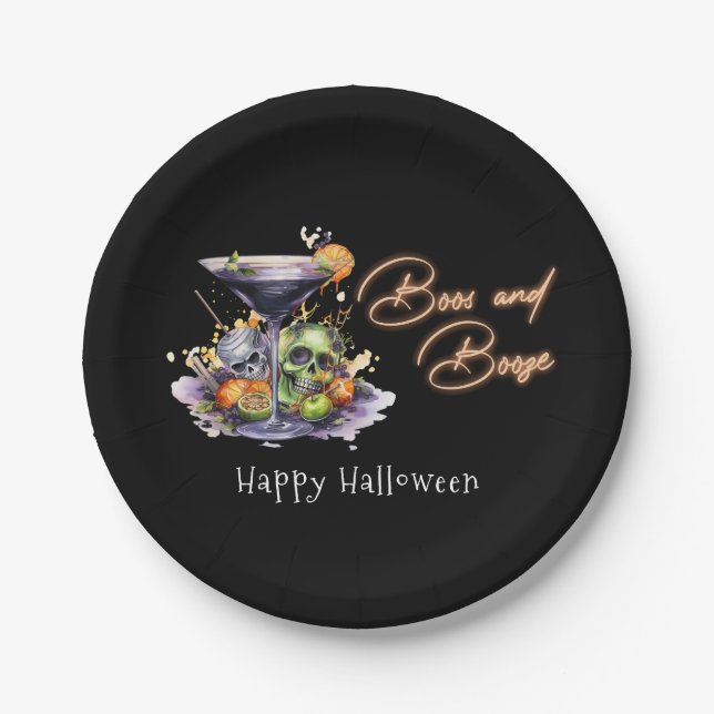 Boos and Booze Adult Halloween Cocktail Party  Paper Plate (Front)