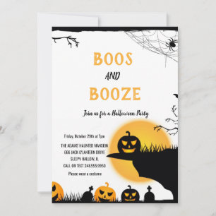 Boos and Booze Black yellow Adult Halloween Party  Invitation