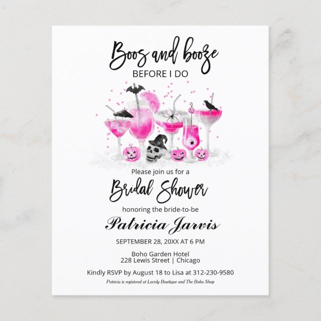 Boos And Booze Bridal Shower Budget Invitations (Front)