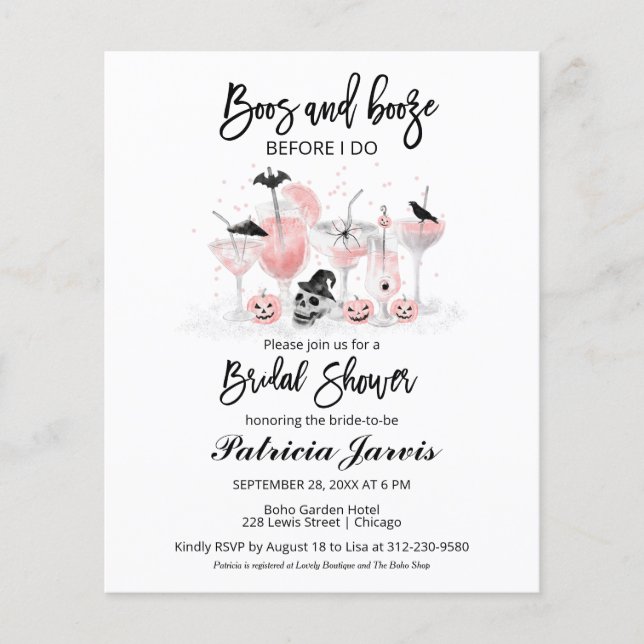 Boos And Booze Bridal Shower Budget Invitations (Front)