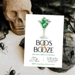 Boos and Booze Cocktail Modern Halloween Party Inv Invitation