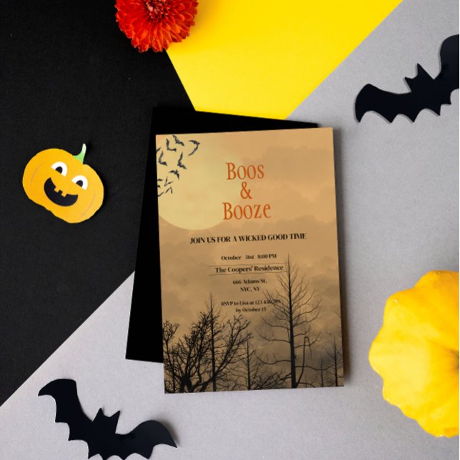 Boos and Booze Dusk Dark Woods Halloween Party  Invitation (Creator Uploaded)