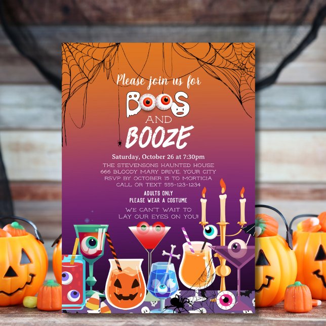 Boos and Booze Eyeballs Halloween Party Invitation (Creator Uploaded)