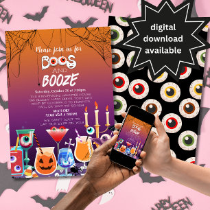 Boos and Booze Eyeballs Halloween Party Invitation