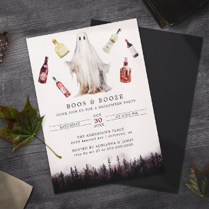 Boos and Booze   Funny Ghost Adult Halloween Party Invitation