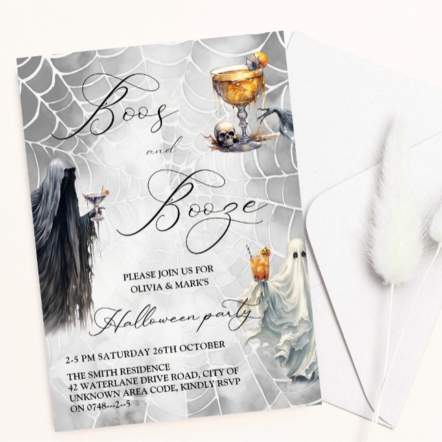 Boos and Booze Ghost Adult Halloween Party Invitation (Creator Uploaded)