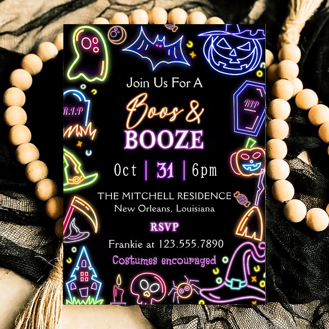 Boos And Booze Glow Dark Halloween Party  Invitation (Creator Uploaded)