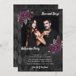 Boos and Booze Gothic Roses Photo Halloween Invitation