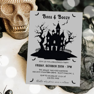 Boos And Booze Grey Halloween Party  Invitation