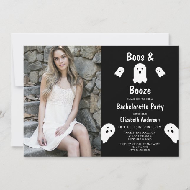 Boos and Booze Halloween Bachelorette Party Invitation (Front)