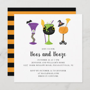 Boos and booze. Halloween costume cocktails party Invitation