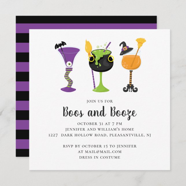 Boos and booze. Halloween costume cocktails party Invitation (Front/Back)