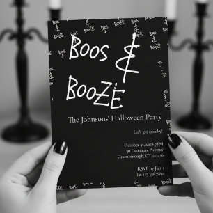 Boos and Booze Halloween Party Black and White Invitation