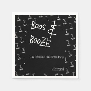 Boos and Booze Halloween Party Black and White Napkin