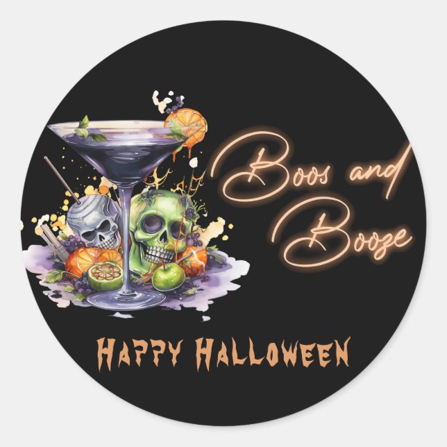 Boos and Booze Halloween Party  Classic Round Sticker (Front)