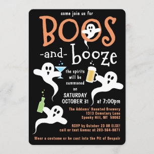 Boos and Booze Halloween Party Cute Spooky Ghost Invitation