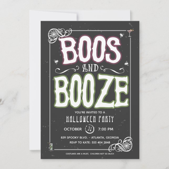 Boos and Booze Halloween Party Invitation (Front)