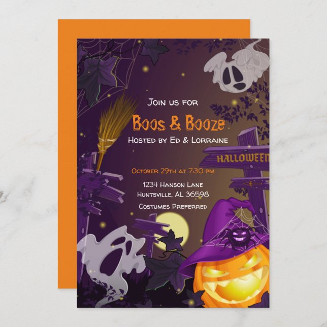 Boos and Booze Halloween Party Invitation (Front/Back)