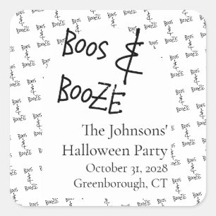 Boos and Booze Halloween Party Minimal Square Sticker