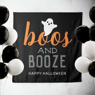 Boos and Booze Halloween Party Photo Backdrop Tapestry