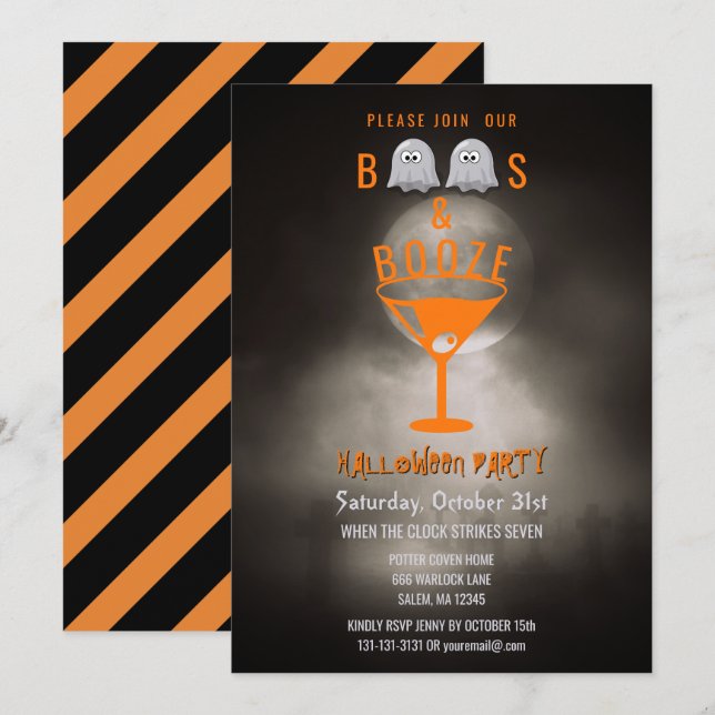 Boos and Booze Halloween Party Spooky Graveyard Invitation (Front/Back)