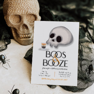 Boos and Booze Modern Halloween Party Invitation