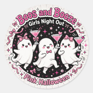 Boos and Booze Pink Ghost Girls Night Out  Classic Round Sticker