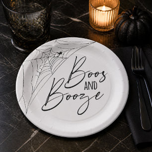 Boos and Booze Spiderweb Adult Halloween Party Paper Plate