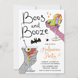 Boos and Booze Spooky Cocktails Halloween Party Invitation