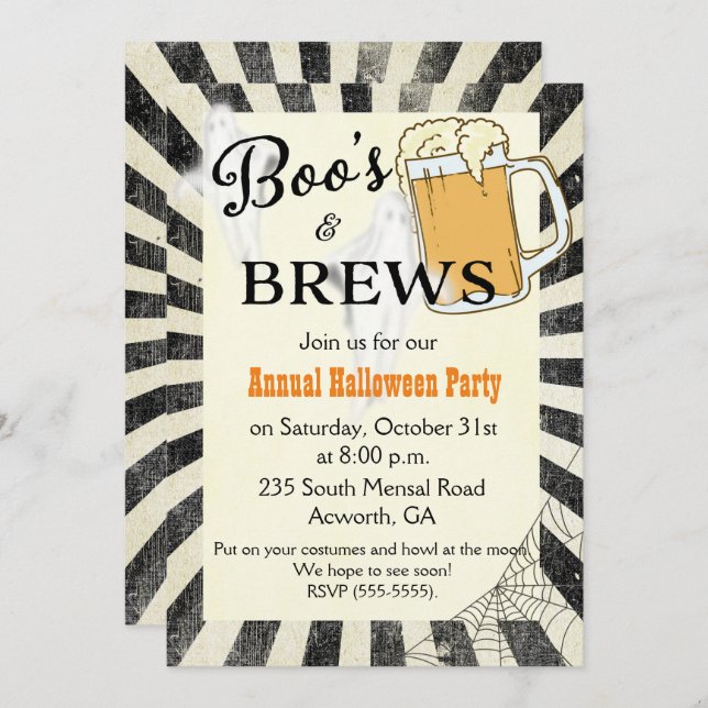 Boos and Brews Halloween Party  Invitation (Front/Back)