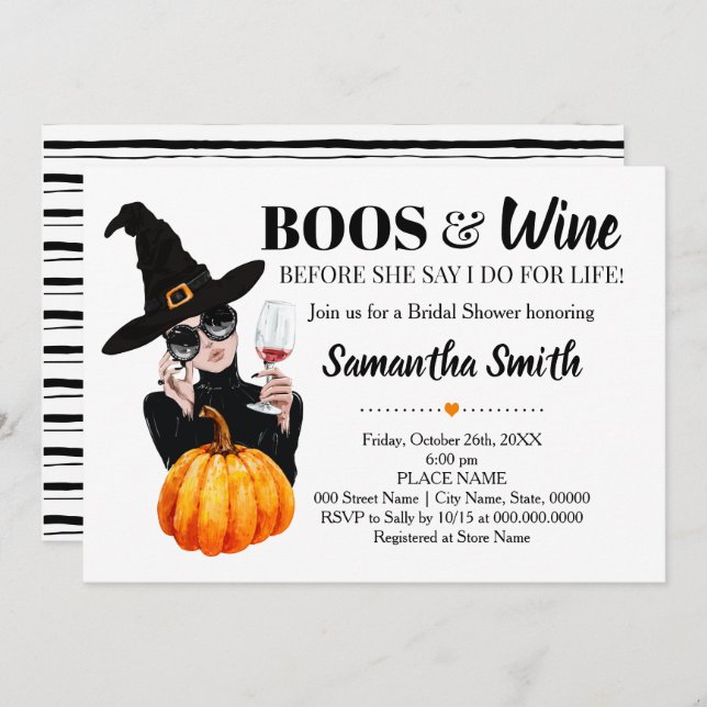 Boos and wine before I do halloween bridal shower Invitation (Front/Back)